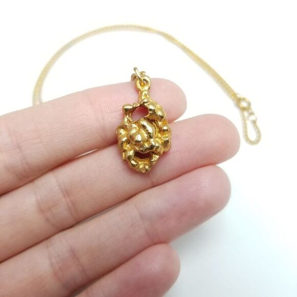 Vintage Gold Tone Nugget Shape Pendant Necklace, Chain, Retro Estate - Picture 5 of 7